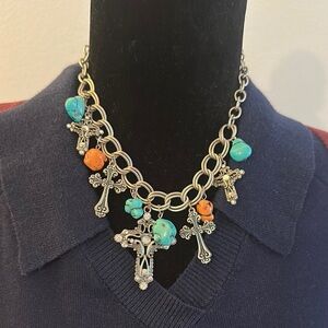 Green and Silver Necklace with Asymmetrical Charm Design - Preloved